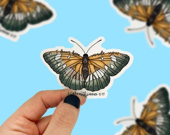 I Have Been Made New Christian Clear Sticker, Bible Verse, 1 Corinthians 5 17, Jesus Scripture Decal, Religious, Butterfly Inspirational