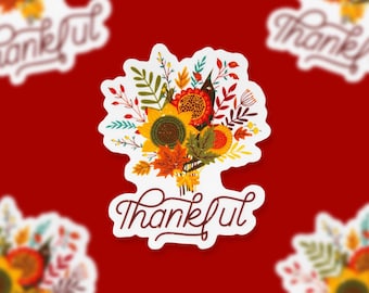Thanksgiving Sticker, Thankful Sticker, Thank You Stickers, Fall Sticker, Fall Clear Label, Die Cut Decal, Laptop Decal, Waterproof Decal