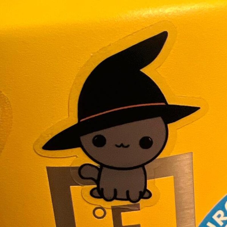 Adesivo gatto strega, articoli per feste di Halloween, adesivo stregato, ottobre spettrale, adesivo gatto carino, etichetta gattino, adesivo gattino, adesivo auto, album di ritagli immagine 5