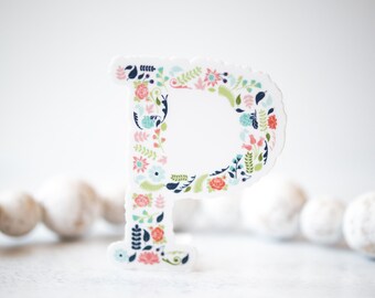 Letter P Sticker, Floral Letter Decal, Name Sticker, Initial P, Vinyl Sticker P, Alphabet Sticker, P Sticker, Vision Board Sticker