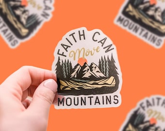 Faith Can Move Mountains Sticker, Christian Stickers, Faith Stickers, Religious Stickers, Car Decal, Jesus Sticker, Bible Verse Label