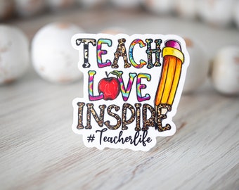 Teach Love Inspire Label, Education Sticker, Teacher Gift, Water Bottle Sticker, Botanical Sticker, Gift For Her, Laptop Sticker, Notebook