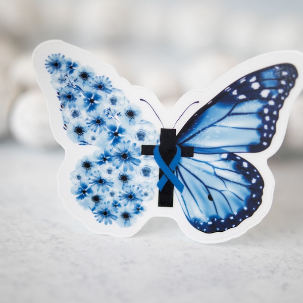 Colon Cancer, Butterfly Awareness Sticker, Clear Laptop Sticker, Notebook Sticker, Butterfly Decal, Cancer Awareness Decal