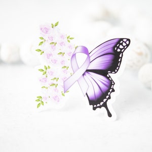 Sticker alvleesklierkanker, sticker paarse vlinder, sticker lint, sticker chronische ziekte, epilepsiebewustzijn, alzheimerbewustzijn