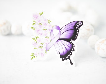 Pancreatic Cancer Awareness Sticker, Purple Butterfly Decal, Ribbon Decal, Chronic Illness Sticker, Epilepsy Awareness, Alzheimer Awareness