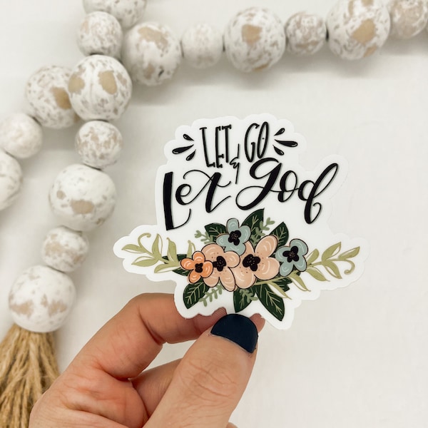 Let Go And Let God Sticker, Christian Stickers For Women, Catholic Stickers, Christian Stickers Christmas, Mini Floral Decal,Die Cut Sticker