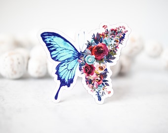 Blue Butterfly Magnet, Floral Butterfly Magnet, 3" Magnet, Vibrant Magnet, Car Accessories, Laptop Magnet, Flowers Magnet, Colorful Magnet