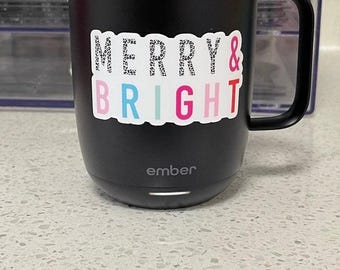 Merry And Bright Sticker, Christmas Decal, Couple Sticker, Car Decal, Waterproof Label, Stocking Stuffer, Water Bottle Sticker, Secret Santa