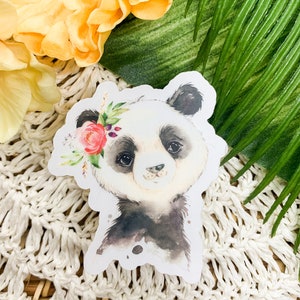 Sticker floral transparent Panda, Étiquette transparente découpée, Sticker animal des bois, Sticker animal pour téléphone, Étiquette de cahier, Cadeau pour enfant