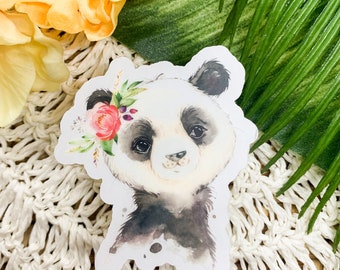 Panda Floral Clear Sticker, Clear Die Cut Label, Woodland Animal Sticker, Animal Decal Phone Sticker, Notebook Label, Gift For Kids