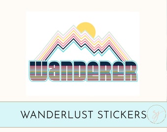 Wanderer Sticker, Wanderlust Decal, Mountain Sticker, Bike Decal, Sun And Mountain Sticker, Travel Sticker, Exploring Decals, Car Sticker