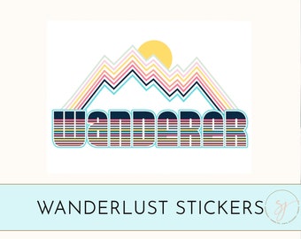 Wanderer Sticker, Wanderlust Decal, Mountain Sticker, Bike Decal, Sun And Mountain Sticker, Travel Sticker, Exploring Decals, Car Sticker