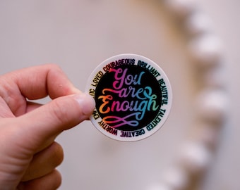 Bulk Of 50 Stickers, You Are Enough Decal, Mini Vinyl Sticker, Holographic Label, Wholesale Stickers, Positive Sayings Decal, Mental Health