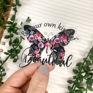 Sticker Be Your Own Kind of Beautiful, autostickers voor vrouwen, vlindersticker, doorzichtige stickers, laptopsticker, Vision Board-sticker, girly-label