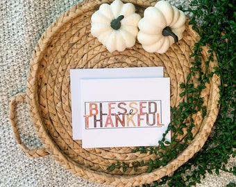 Blessed Thankful Card, Printed Thanksgiving Appreciation Card, Blank Assorted Card, Thank You Fall Card, Enveloped Autumn Gift Card