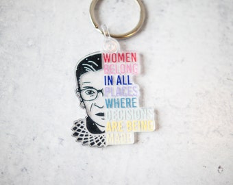 Notorious RBG Keychain For Women, RGB Keychain, Feminist Wristlet Keychain, Remembering Ruth Bader Ginsburg Keyring, Equality Keychain