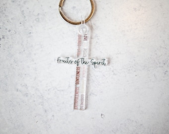 Fruits Of The Spirit, Cross Keychain, Christian Keychain, Transparent Key Chain, Religious Key Ring, Bag Accessory, Clear Key Chain, Gift
