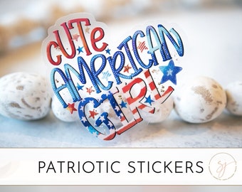 Cute American Girl Sticker, USA Holiday Sticker, USA Flag Label, Waterproof Patriotic Label, Water Bottle Decal, Independence Day Stickers