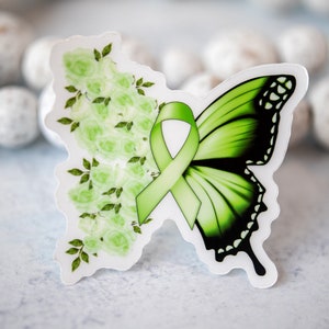 Lymphoma Awareness Sticker, Green Butterfly Decal, Ribbon Label, Die Cut Decal, Clear Vinyl Sticker, Awareness Sticker, Spread Awareness image 2