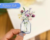 Mason Jar Sticker, Car Decal, Flower Vinyl Sticker, Die Cut Sticker, Mini Sticker, Water Bottle Sticker, Floral Label, Clear Sticker