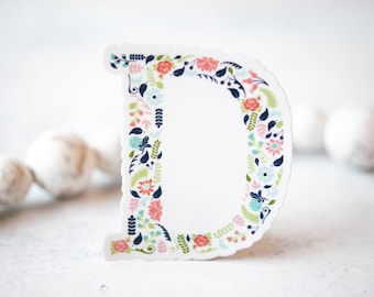 Letter "D" Floral Vinyl Sticker, Best Friend Gift, Monogram Stickers, Floral Letter Sticker, Notebook Deal, Water Bottle Label,Initial Decal