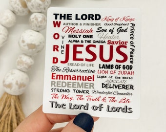 The Many Names Of Jesus Sticker, Christian Sticker, Bible Sticker, Catholic Decal, Church Sticker, Phone Sticker, Jesus Sticker