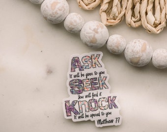 Ask Seek Knock, Religious Sticker, Christian Label, Bible Journaling, Jesus Sticker, Car Decal, Prayer Sticker, Pack Of 50, Faith Sticker