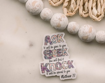 Ask Seek Knock, Religious Sticker, Christian Label, Bible Journaling, Jesus Sticker, Car Decal, Prayer Sticker, Pack Of 50, Faith Sticker