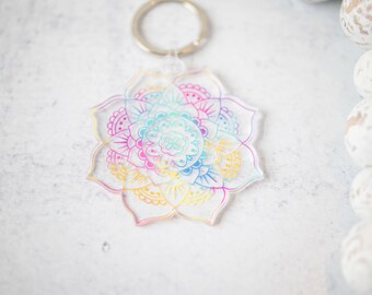 Mandala Flower Keychain, Colorful Keychain, Waterproof Keychain, Gift For Her, Mandala Accessories, Aesthetic Keychain, Unique Keychain