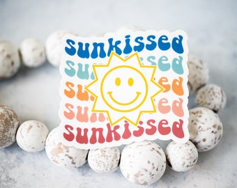 Sun Kissed Sticker, Smiling Sun Sticker, Car Decal, Bright Decal, Bumper Sticker, Kindle Label, Summer Sticker, Tumbler Sticker, Laptop