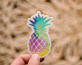 Pineapple Decal, Rainbow Sticker, Die Cut Label, Pineapple Car Decal, Summer Vinyl Stickers, Tropical Label, Fruit Decals, Waterproof Label