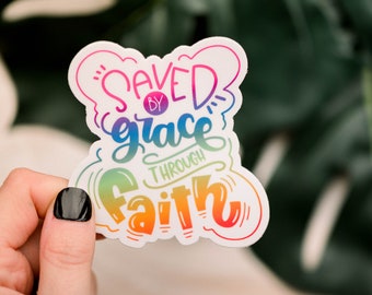 Saved By Grace Scripture Sticker, Encouraging Decals, Prayer Planer Sticker, Cute Laptop , Bumper Stickers, Colorful Vinyl Sticker