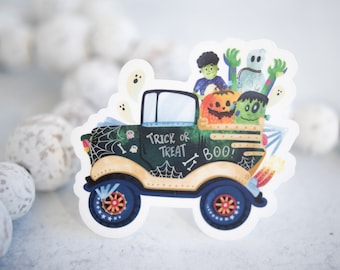 Trick or treat monster truck sticker, perfect Halloween decal for car or water bottle