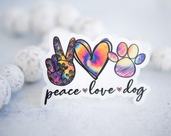 Peace Love Dog Sticker, Rainbow Sticker, Car Accessories, Die Cut Sticker, Bumper Decal, Colorful Sticker, Waterproof Sticker, Laptop Decal