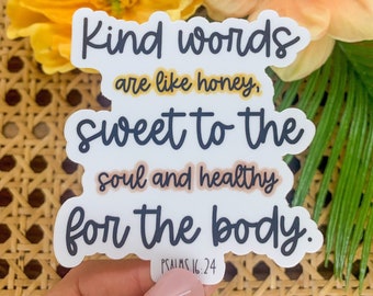 Positive Kind Words Are Like Honey Decal, Be Kind Water Bottle Vinyl Sticker, Transparent Vision Board Labels, Laptop Sticker Decal Gift