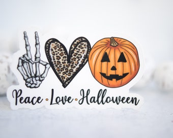 Peace Love Halloween Sticker, Car Decal, Spooky Sticker, Pumpkin Sticker, Laptop Sticker, Window Decal, Junk Journal Sticker, Halloween Gift