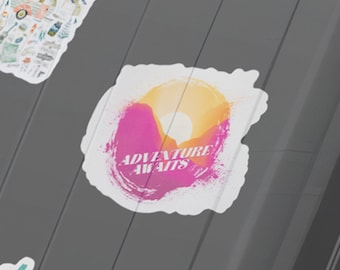 Adventure Awaits Sticker, Luggage Stickers, Travel Stickers, Bright Decal, Bumper Sticker, Waterproof Label, Phone Case Sticker, Bike Decal