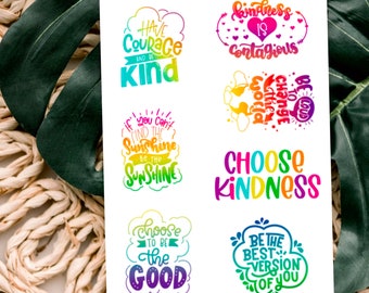 Choose Kindness Sticker Sheet, Colorful Kindness Decals, Positive Sticker Sheet, Best Friend Gift, Laptop Sticker,Motivational Decal,Planner