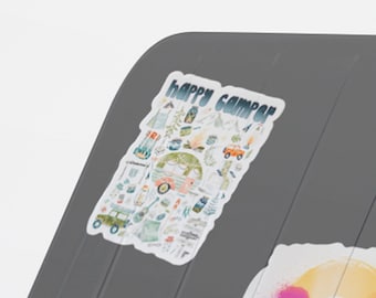 Camper Vacation Sticker, Travel Memento Sticker, 4 Wheeler Decal, Vinyl Sticker, Waterbottle Sticker, Happy Camper Sticker, Luggage Stickers