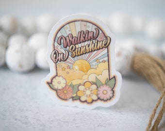 Walkin On Sunshine Sticker, Floral Boho Decal, Car Decal, Vintage Sticker, Floral Sticker, Bumper Decal, Waterproof Label, Removable Sticker