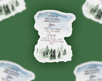Religious Christmas Sticker, Christian Sticker, Christmas Story Matthew 1:21, Christmas Sticker, Holliday Decal, Jesus Label, Catholic