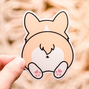 Corgi Butt Sticker, Die Cut Dog Label, Small Vinyl Sticker, Kawaii Corgi Label, Mini Dog Booty Decal, Dog Lover Sticker, Corgi Laptop Label