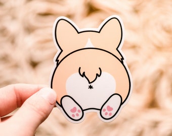 Corgi Butt Sticker, Die Cut Dog Label, Small Vinyl Sticker, Kawaii Corgi Label, Mini Dog Booty Decal, Dog Lover Sticker, Corgi Laptop Label