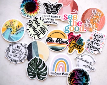 Set Of 16 Mini Stickers Pack, Water Bottle Stickers, Waterproof Stickers, Motivational Stickers, Vinyl Stickers, Laptop Sticker Pack, Car