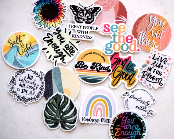 Set Of 16 Mini Stickers Pack, Motivational Stickers, Water Bottle Stickers, Waterproof Stickers, Vinyl Stickers, Laptop Sticker Pack, Car
