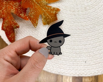 Witch Cat Sticker, Happy Halloween, Witchy Sticker, Spooky October, Cute Cat Sticker, Kitty Label, Kitten Decal, Car Decal,Scrapbook Sticker