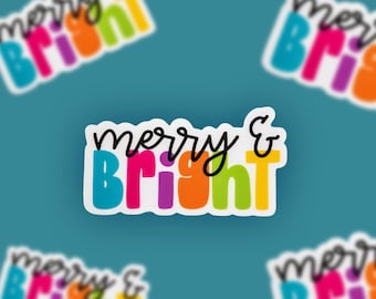 Merry And Bright Vinyl Sticker, Christmas Sticker, Water Bottle Decal, Laptop Sticker, Christmas Gift Stickers, Stocking Stuffer, Small Gift