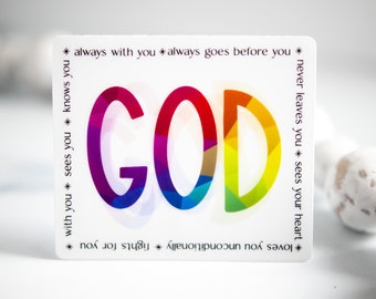 God Is Always With You Sticker, Religious Label, Christian Sticker, Faith Decal, Jesus Vinyl Decal, Waterproof Label, Catholic Sticker