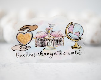 Teacher Car Decal, Teachers Change The World Sticker, Vinyl Label, Teacher Gift, Appreciation Stickers, Die Cut Label,Journal,Back To School