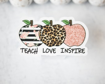 Teach Love Inspire Label, Education Sticker, Teacher Gift, Water Bottle Sticker, Botanical Sticker, Gift For Her, Laptop Sticker, Notebook
